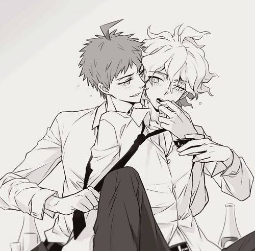 2boys Clothed Danganronpa Danganronpa 2 Goodbye Despair Finger In Mouth Gay Greyscale Hinata 3892