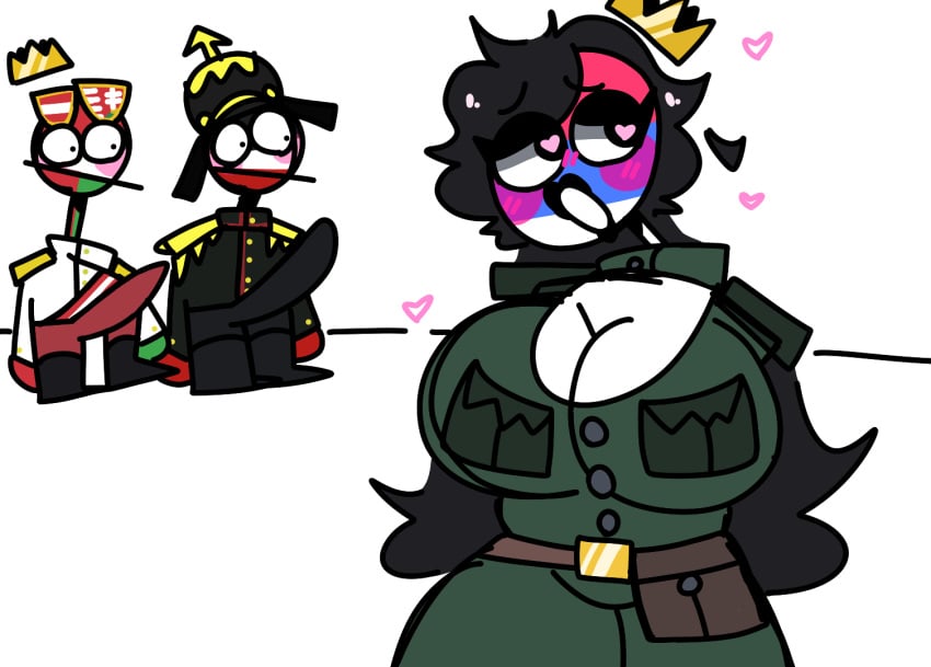 Rule 34 Austria Hungary Countryhumans Bimbofication Black Hair Blush Cartoony Countryhumans 7996