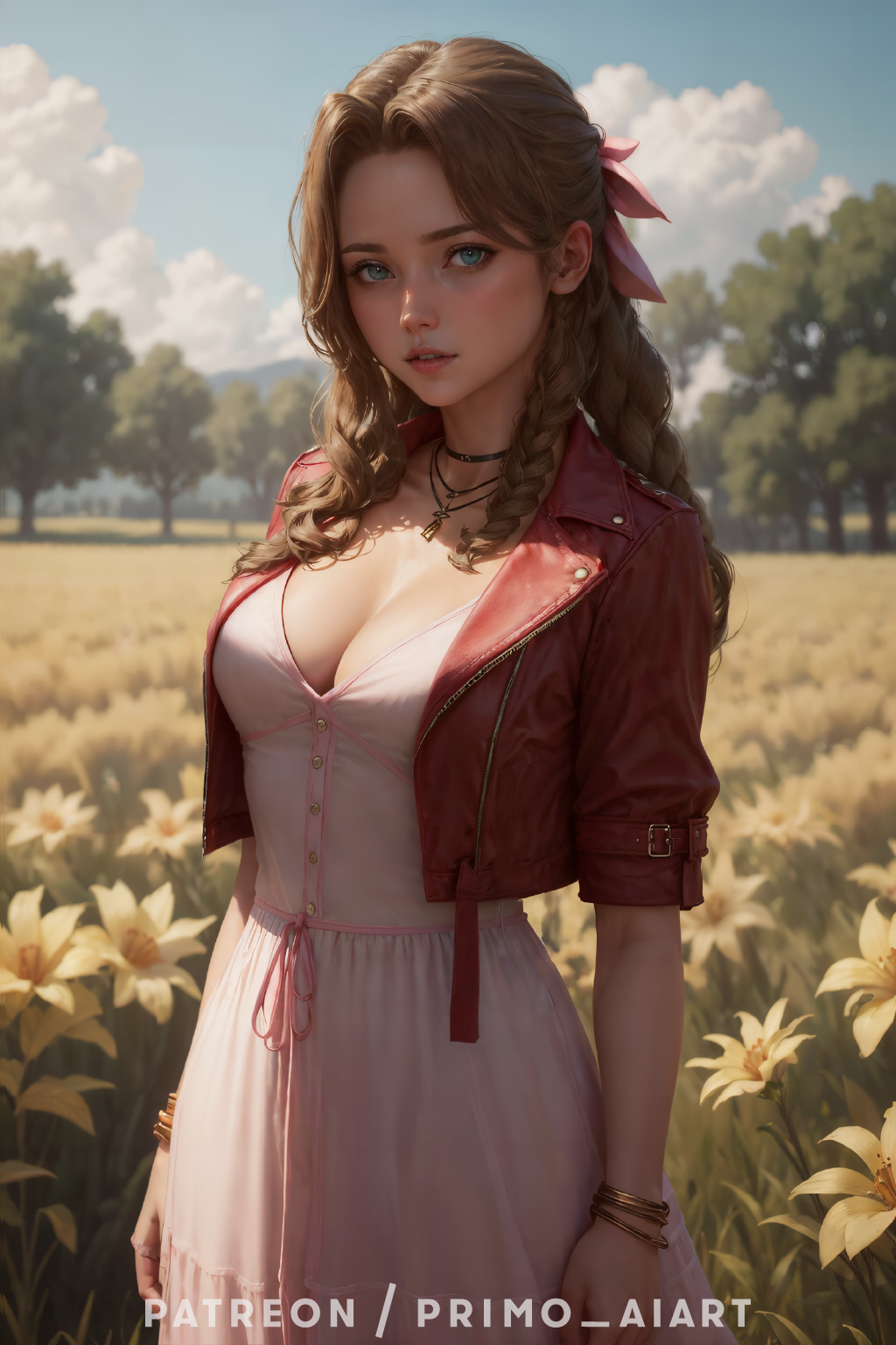 Rule 34 Aerith Gainsborough Ai Generated Braid Brown Hair Cleavage Cropped Jacket Dress Final 1537