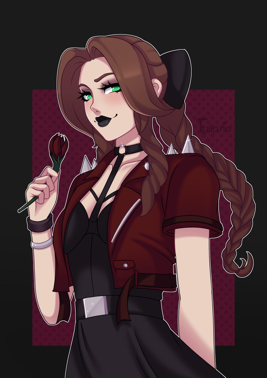 Rule 34 1girls Aerith Gainsborough Black Dress Black Lipstick Braid