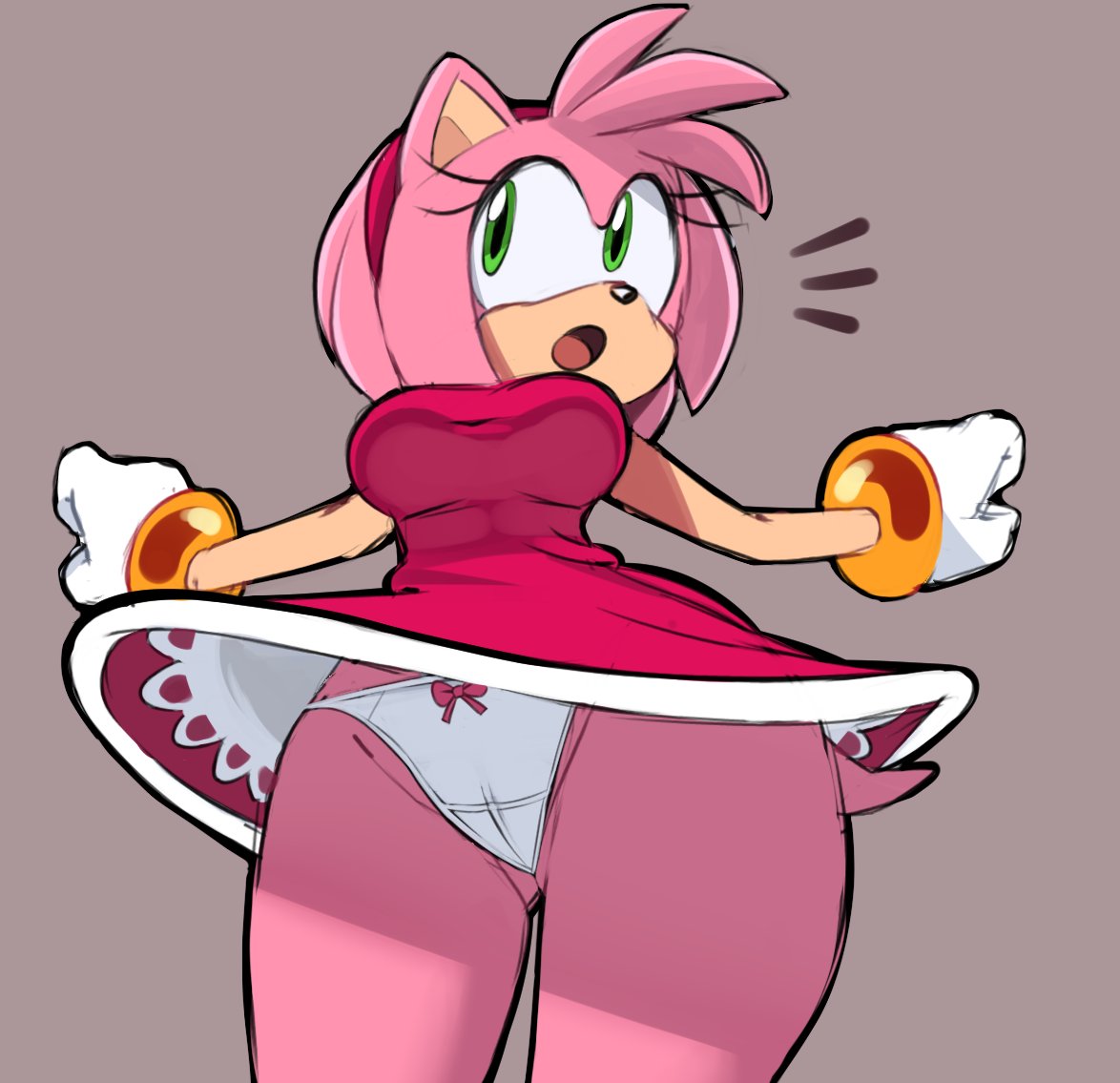 O Amy Rose Anthro Dress Eyelashes Female Fingers Green Eyes Hedgehog Open Mouth Panties Pink